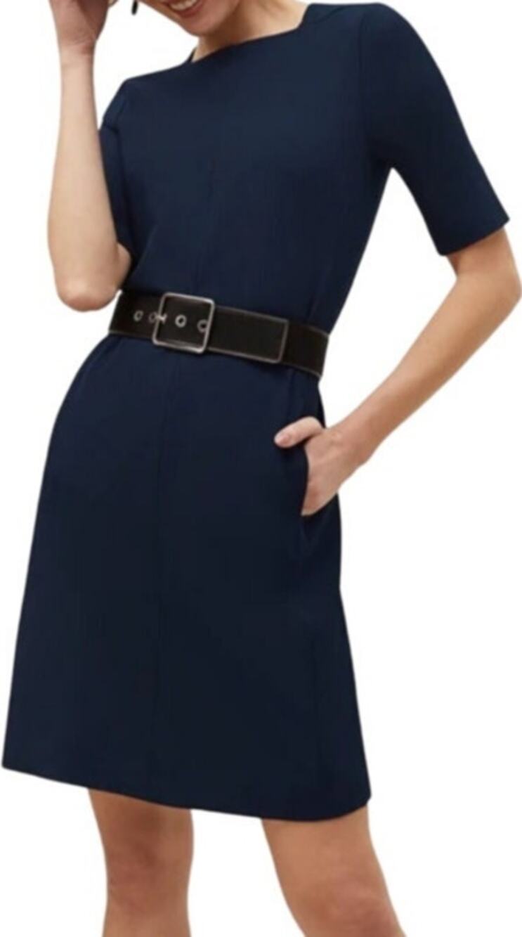 MM Lafleur Emily Dress WonderTex Square Neck Short Sleeve Pockets Galaxy Blue 8